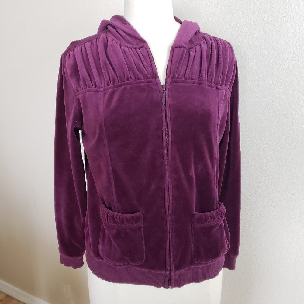 Purple Velour Full Zip Hoodie Track Jacket Medium